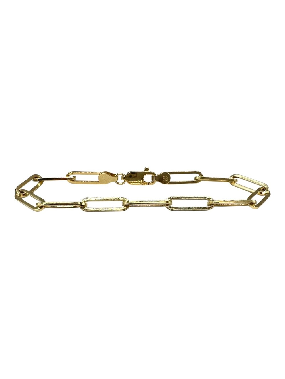 14K Yellow Gold Paperclip Bracelet 6.875in 4.2mm Hollow Lobster Clasp